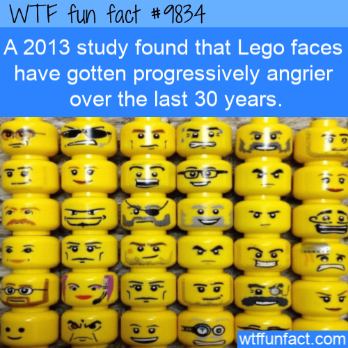 A 2013 study found that Lego faces have gotten progressively angrier over the last 30 years.