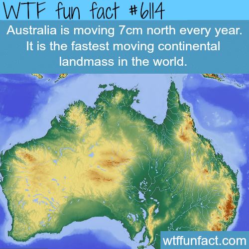 Australia is moving north by 7cm a year - WTF fun facts