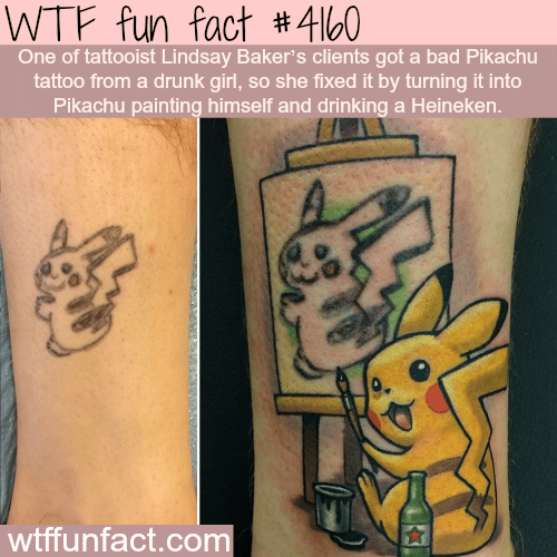 Bad Pikachu tattoo gets fixed by tattoo artist -  WTF fun facts