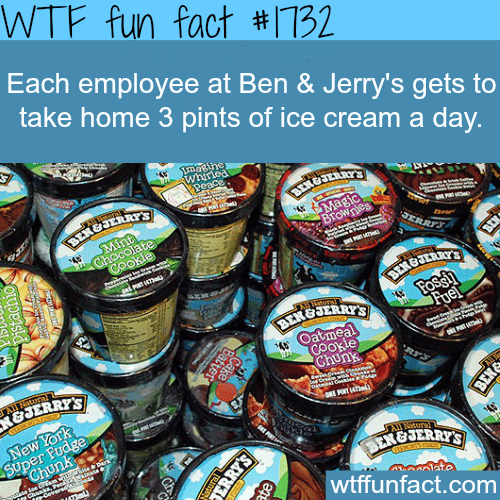 Ben & and jerry’s employees get to take 3 pints of icecream each day - WTF fun facts