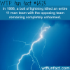 bolt of lightning kills an entire team of 11