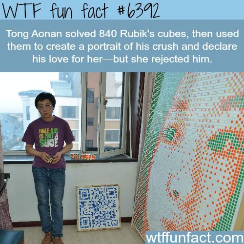 Chinese man creates a portrait of his crush using Rubik’s cube - WTF fun facts