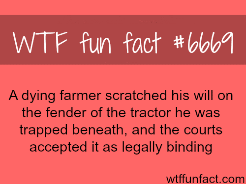 Dying farmer wrote his will on the tractor that killed him - WTF fun fact