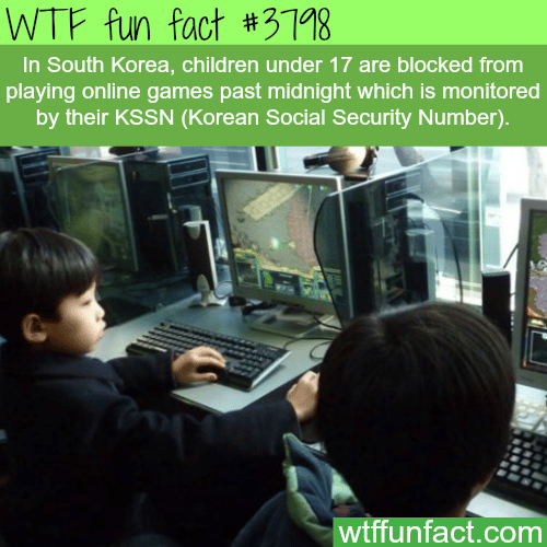 South Korean Children can’t play online games passed midnight - WTF fun facts