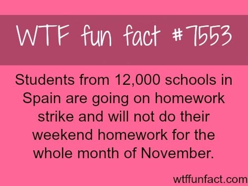Student in Spain are going on a homework strike - WTF fun facts