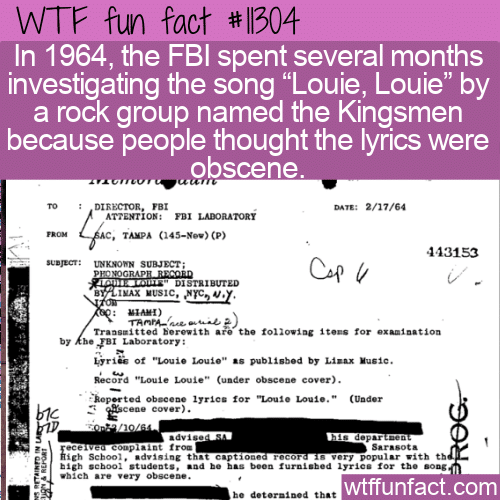 WTF Fun Fact - FBI Investigated Louie, Louie